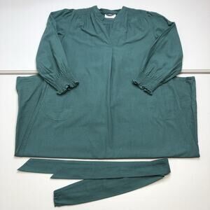 Xirena Maxi Dress With Belt Size S Or M Long Sleeve Shirred Cuffs Green ?Cotton?